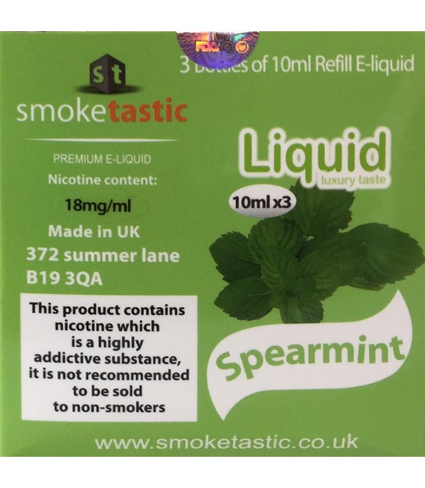 Spearmint 10ml Smoketastic E Liquid Juice 6mg, 12mg, 18mg Vape Multibuy