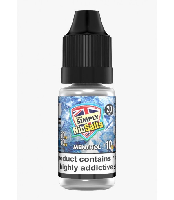 Menthol by Vape Simply Nic Salts, 10ML E Liquid, 50VG Vape, 20MG Juice